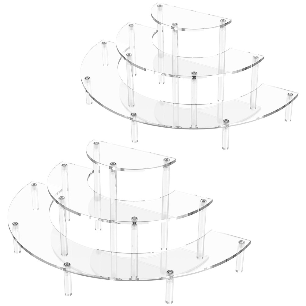 Dooiclear 3 Tier Acrylic Display Risers 2 Pack, Half Moon Cupcake Clear