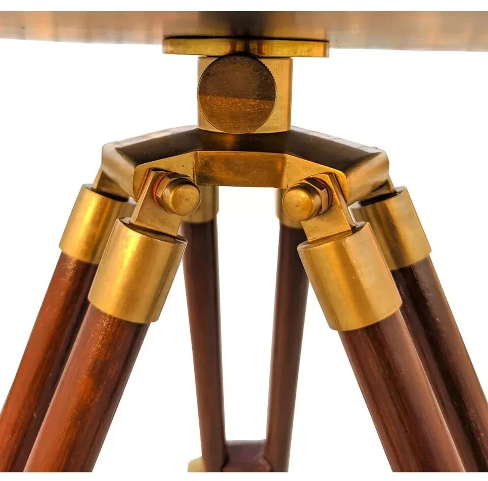 Antique Brass Large Compass Coffee Table, Side Table Working Compass With Tripod