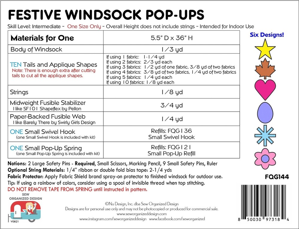 Festive Windsock Pop Ups Kit from Sew Organized Design