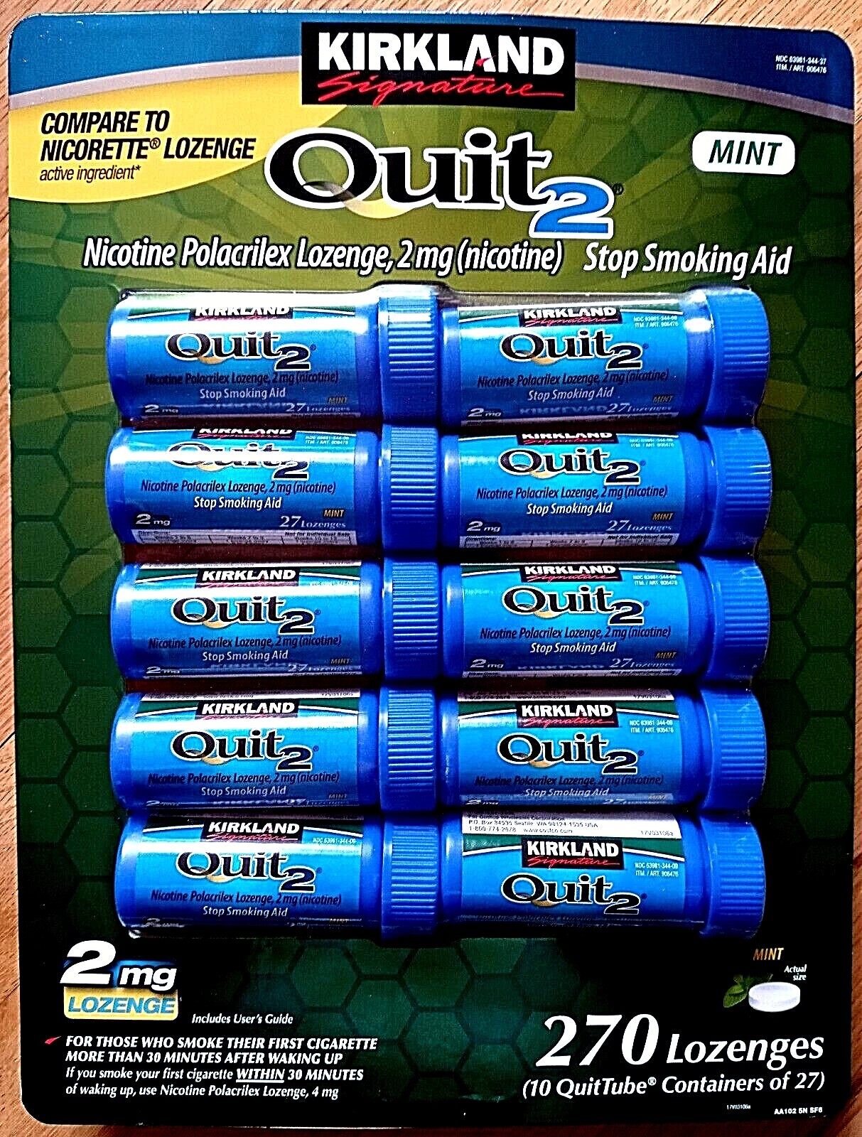 Kirkland Quit 2 mg Lozenge 270 Pieces Nicotine Polacrilex Stop Smoking Aid 01/27