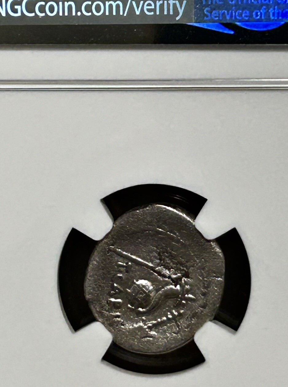 Roman Imperatorial Carisius AR Denarius 46 BC Sceptre Cornucopia Globe NGC VG
