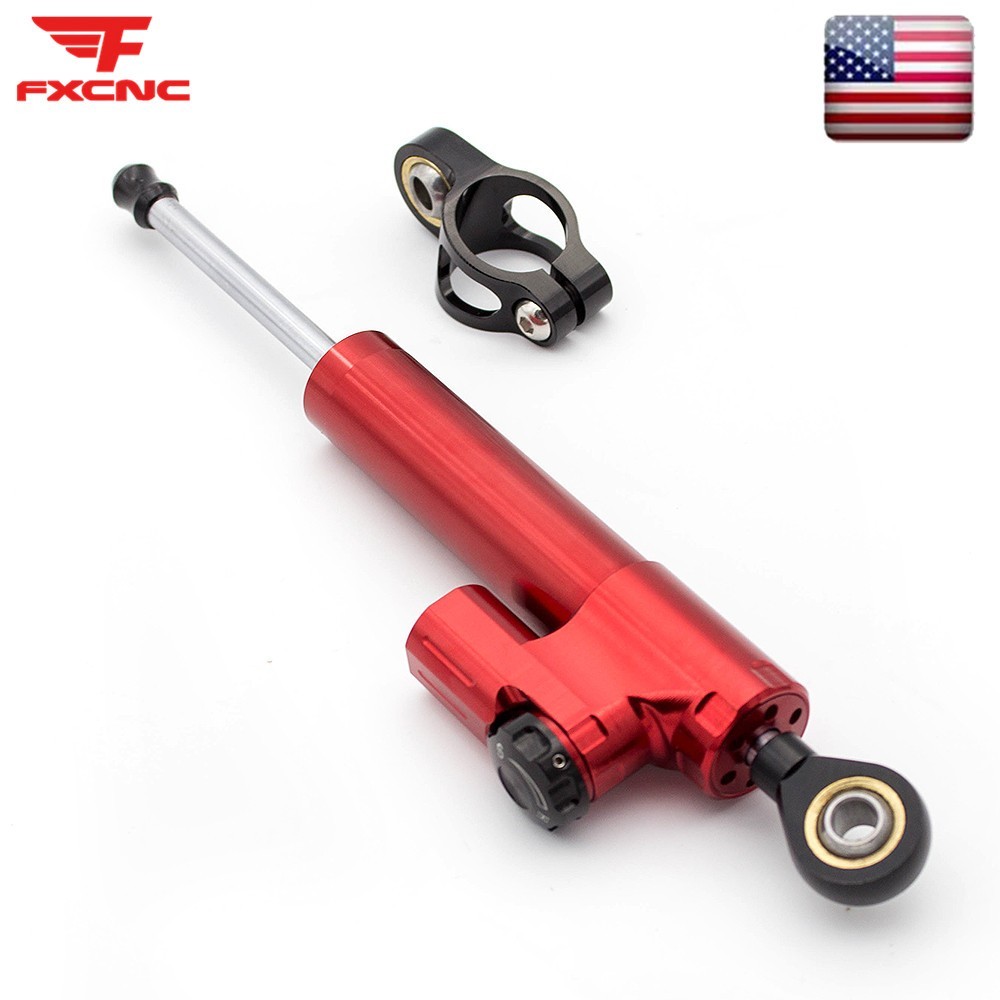 255MM Motorcycle Universal CNC Adjustable Steering Damper Stabilizer Safety Red
