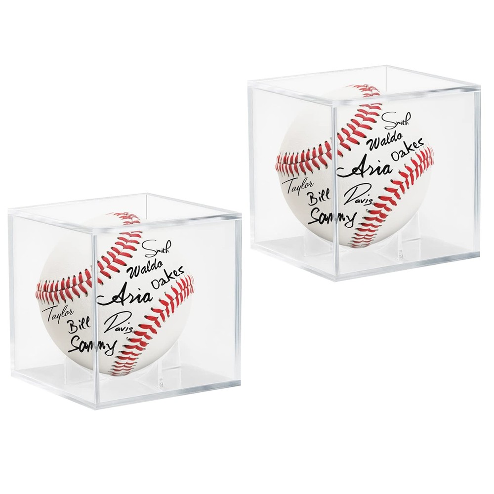2 Pack Baseball Display Case - UV Protected Acrylic Holder for 2 PACK, Clear