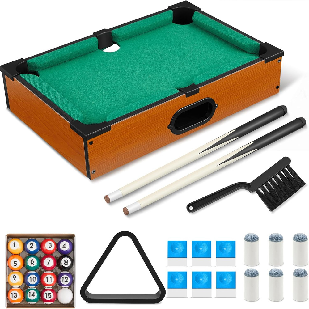 Mini Pool Table Set Pool Table for Cats Small Billiards Game with 16 Balls 2 Bil