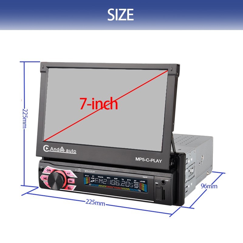 7" Car Electric Telescopic Screen 9601C-CARPLAY MP5 Single Spindle Player