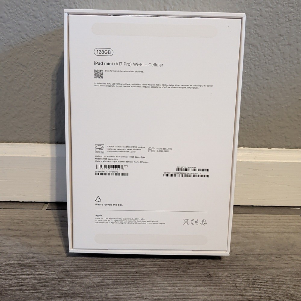 Apple iPad Mini A2993 (A17 Pro) EMPTY BOX ONLY 128 GB Space Gray With Inserts