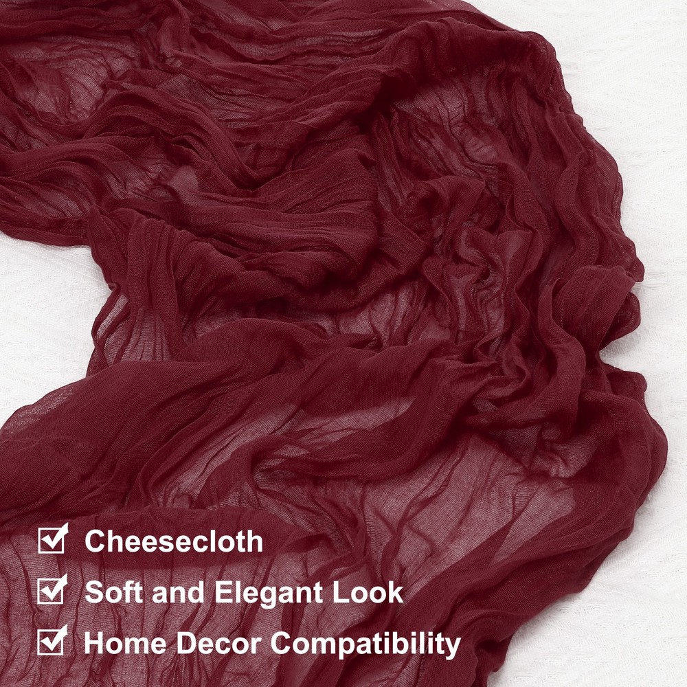 2Pcs Wine Red Cheesecloth Table Runner 35.4" x 118" Rustic Gauze Table Runner