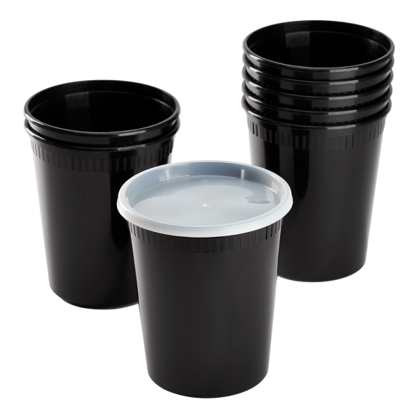 Karat 32 oz Black PP Injection Molded Round Deli Containers with Lids - 240 Set