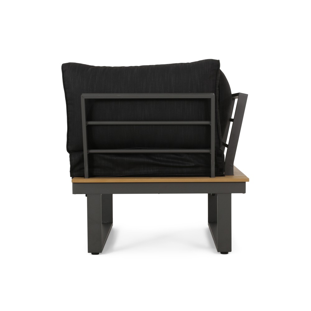 Outdoor Lounge Set: Modern Corner Chair & Acacia Wood Coffee Table w/ Cushions