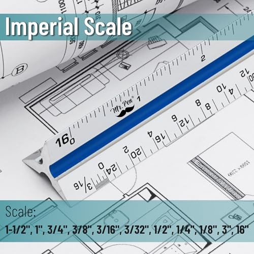 Architectural Scale Ruler, 12 Inch, Contractor's Scaling Ruler, 1 Pack White