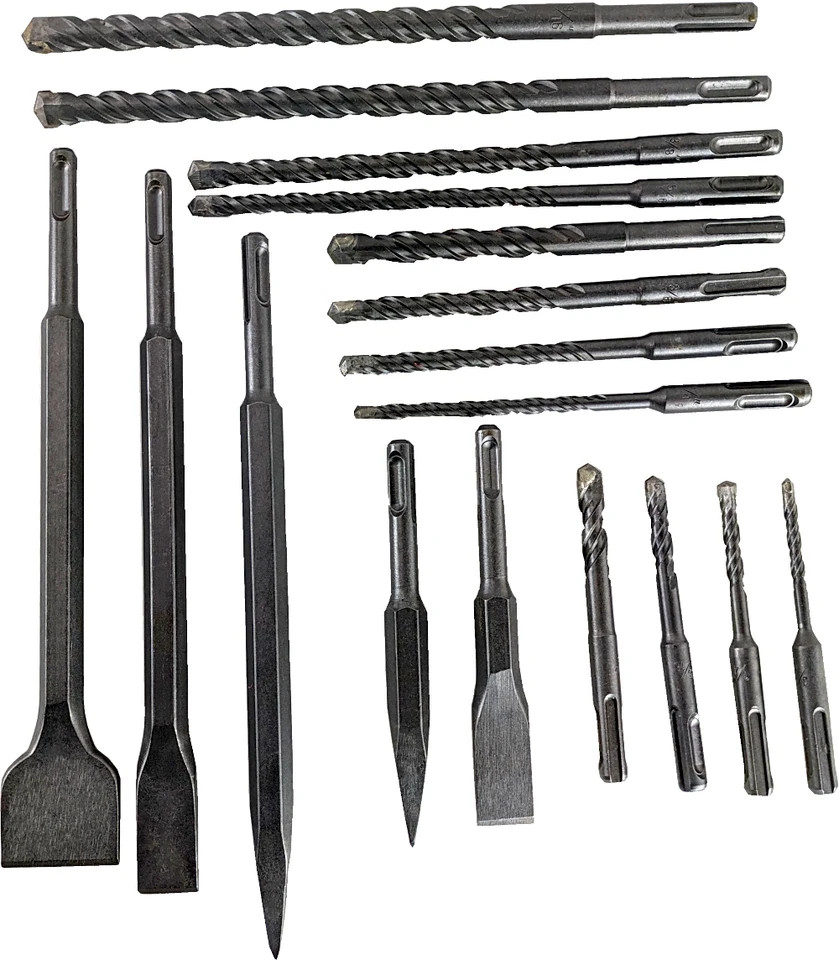 17pc Drill Bits & Chisel SDS Plus Rotary Hammer Bit Set Fits Bosch & Hilti Tools