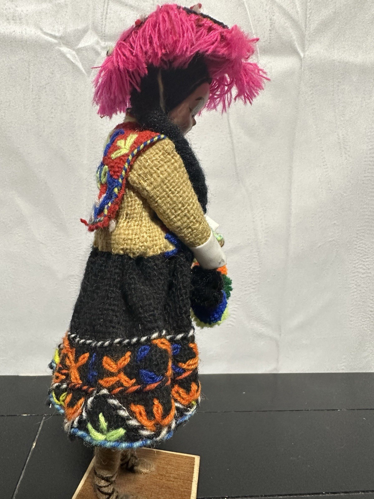 Vintage Peruvian Doll Handmade Peru Woven Cloth Hand Painted Folk Art