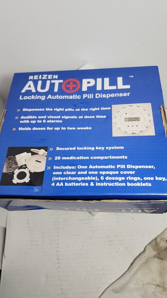 Reizen Automatic Pill Dispenser | White & Clear Lids