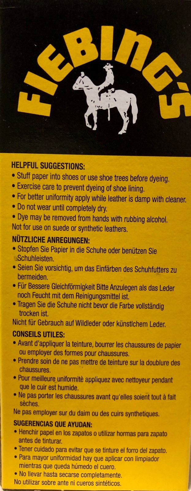 Fiebing's Leather Dye w/ Applicator - ALL COLORS- 4 OZ |Not for CA Customers|