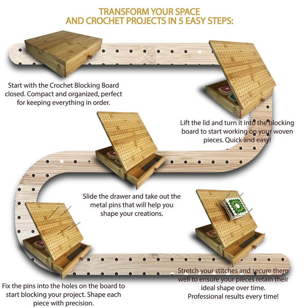 Crochet Blocking Boards+Multifunctional Container+Pins for Granny Square Blockin