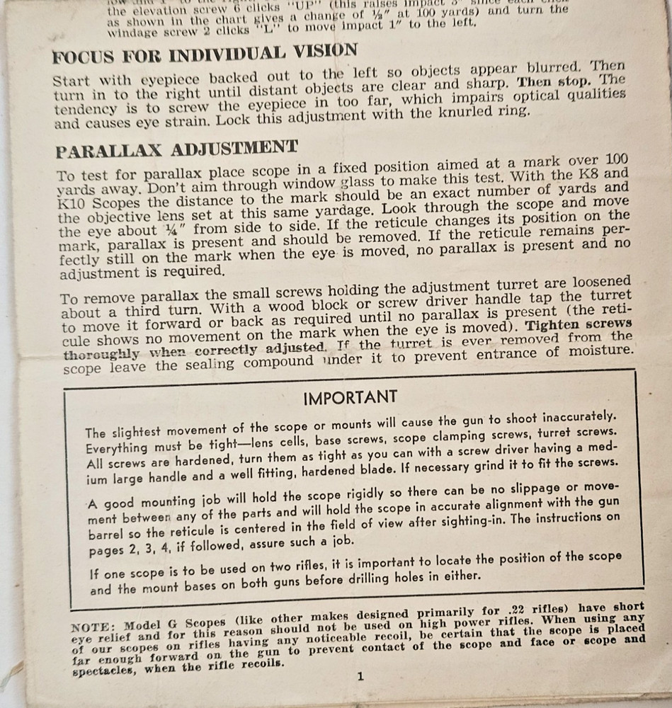 Adjusting Weaver Scopes Instruction brochure