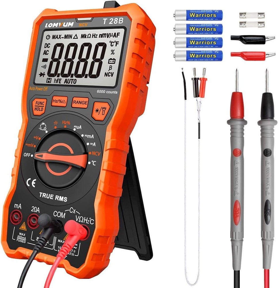 Lomvum Digital Multimeter, 6000 Counts Electrical Tester AC/DC E, Orange