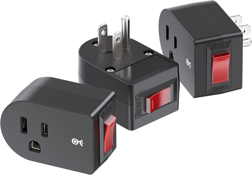 3 Pack Grounded Outlet With ON Off Switch Single Plug In Power Button Black NEW