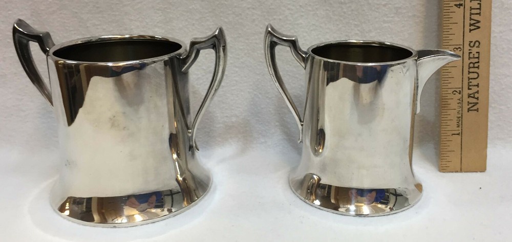 Creamer & Sugar Bowl Silverplate Armor Silver Co EPC Flared Handles Pair Set 2