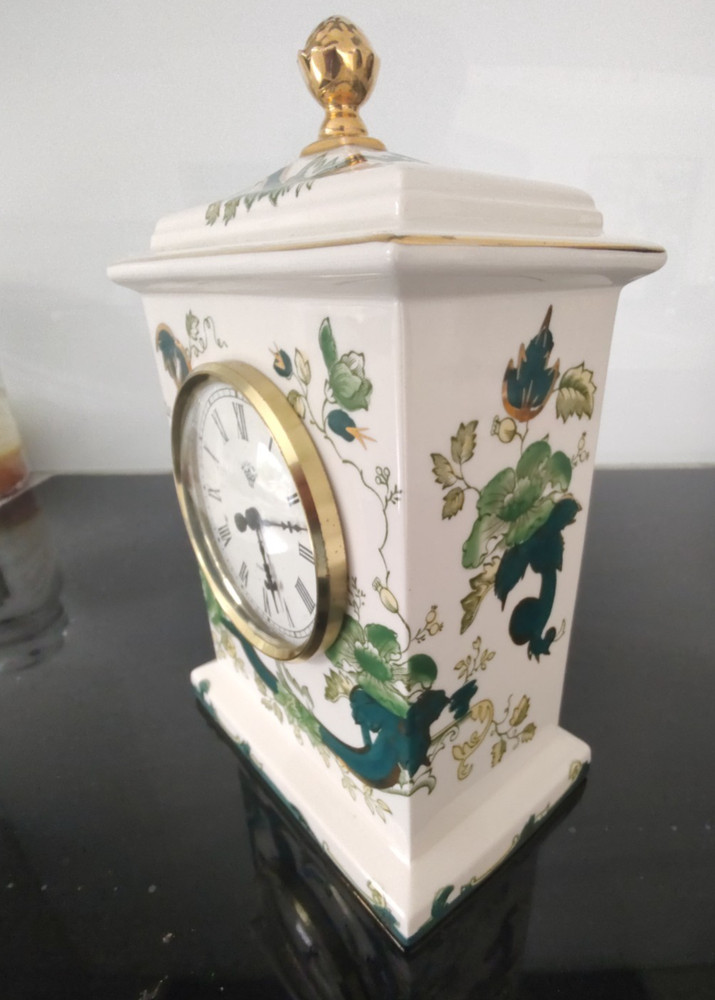 Masons Chartreuse Ironstone 8" Carriage Mantle Clock . The clock does not work.