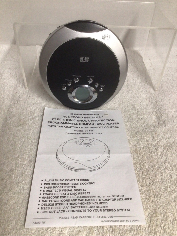 Durabrand Portable Digital Programmable CD Player Model CD-895 - Black/Silver