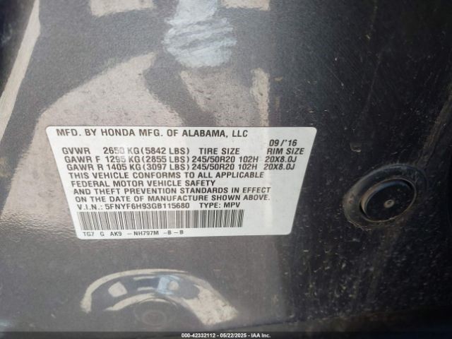 2016 HONDA PILOT Engine ECM Electronic Module Engine Control AWD