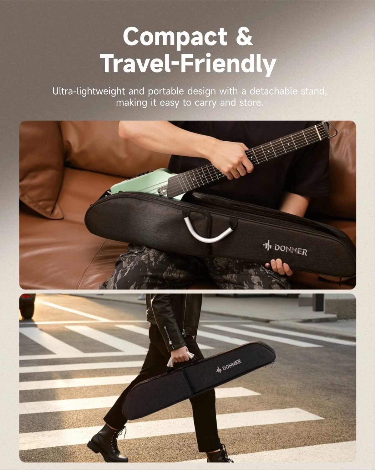 Donner HUSH I Acoustic Electric Guitar Headless Travel With All Accessories