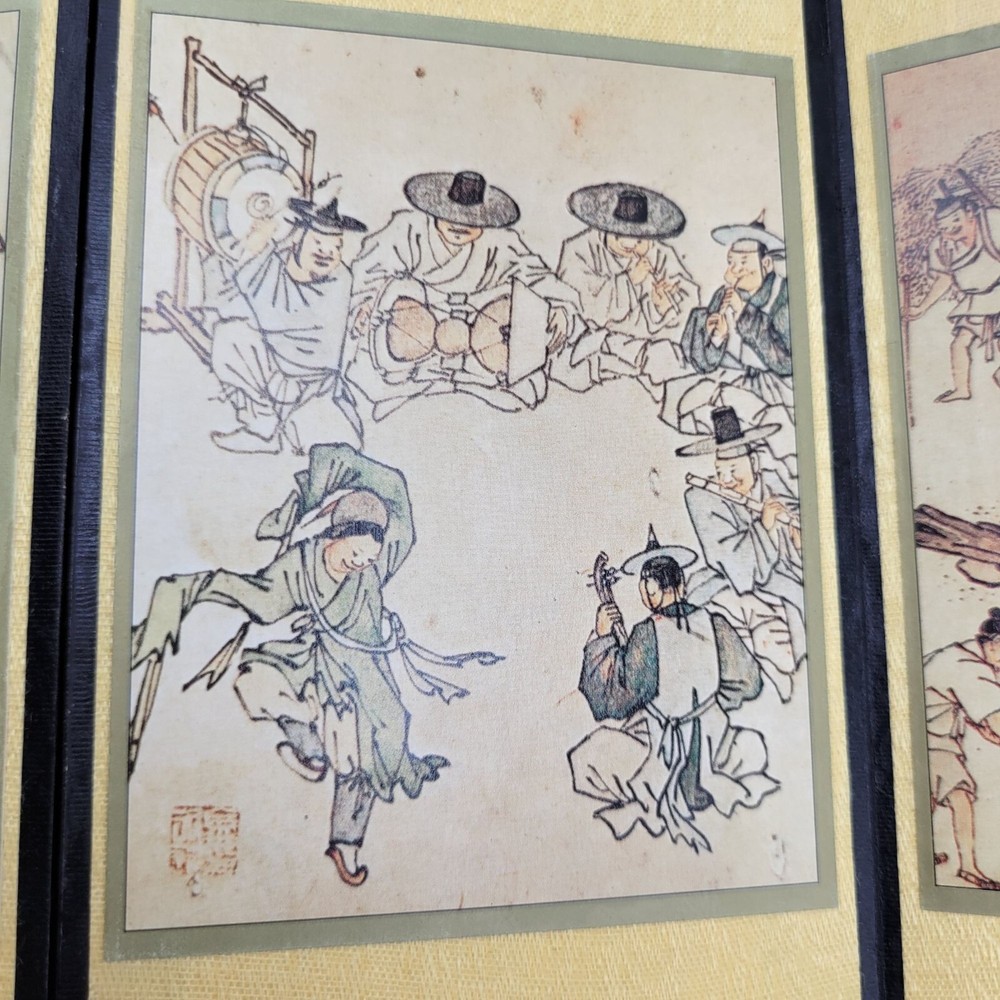 Vintage Folding Screen With Chinese Artwork Calligraphy Double Sided Panel Decor