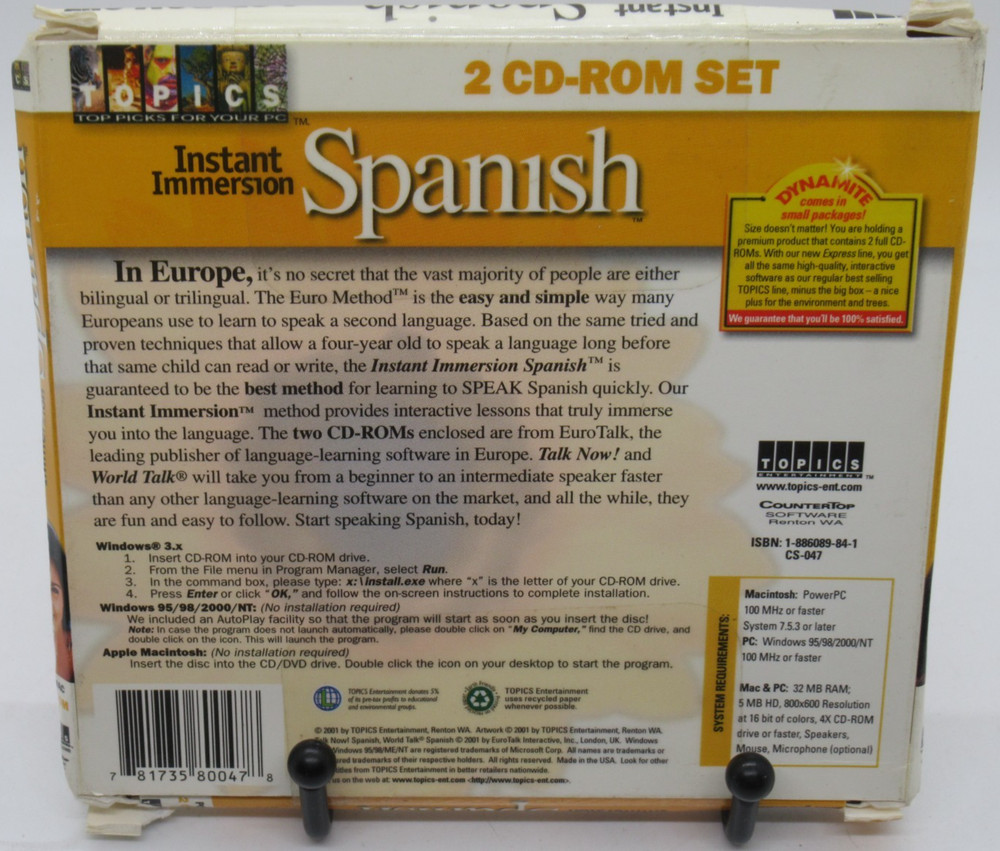 INSTANT IMMERSION: SPANISH 2-DISC PC CD-ROM LANGUAGE LEARNING SOFTWARE WIN 95/98