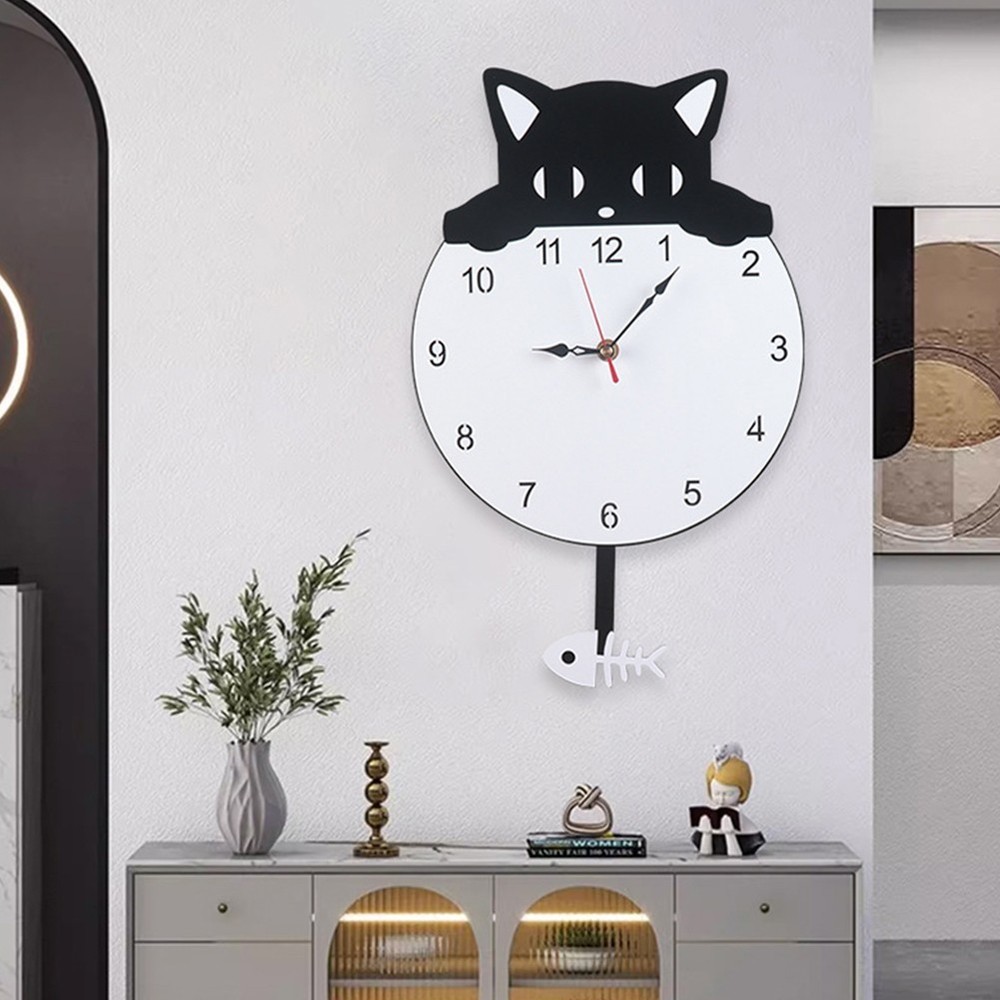 Charming Black Cat Wall Clock in Acrylic for Practical Time Management