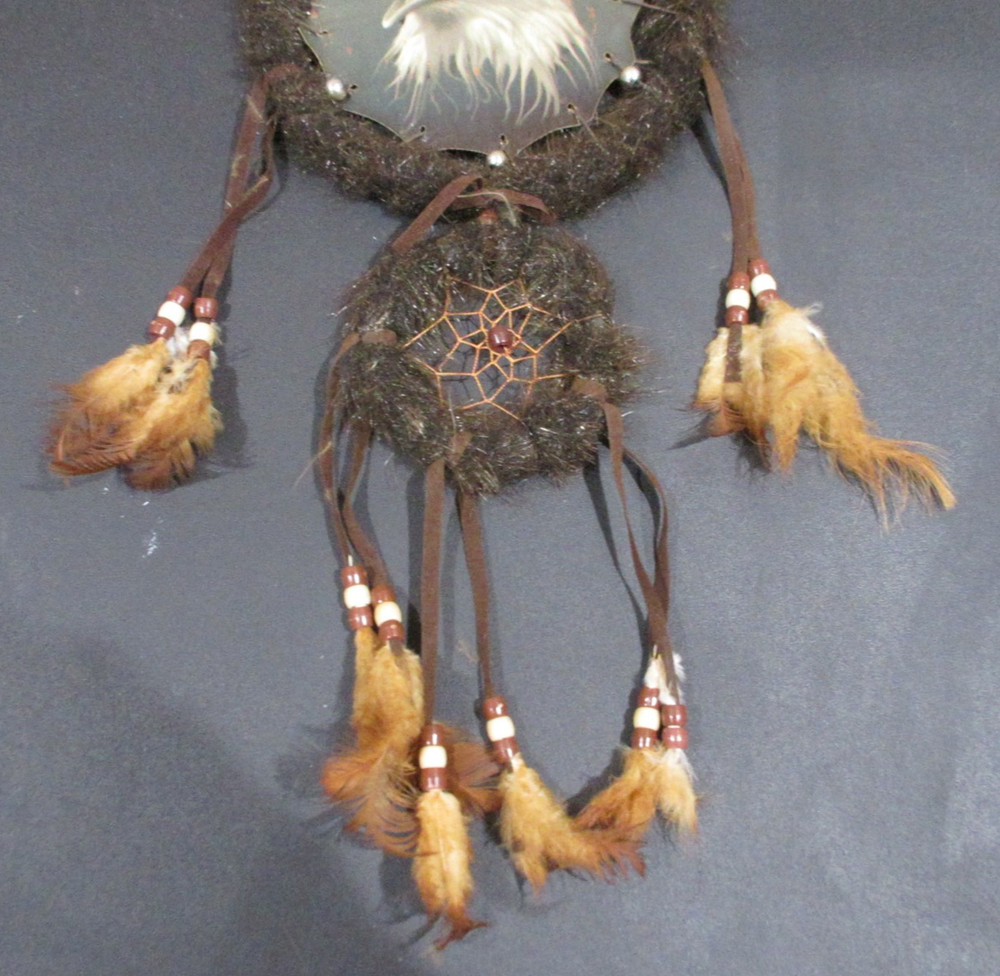 Two Circle Feathered 7" Dream Catcher With Bald Eagle