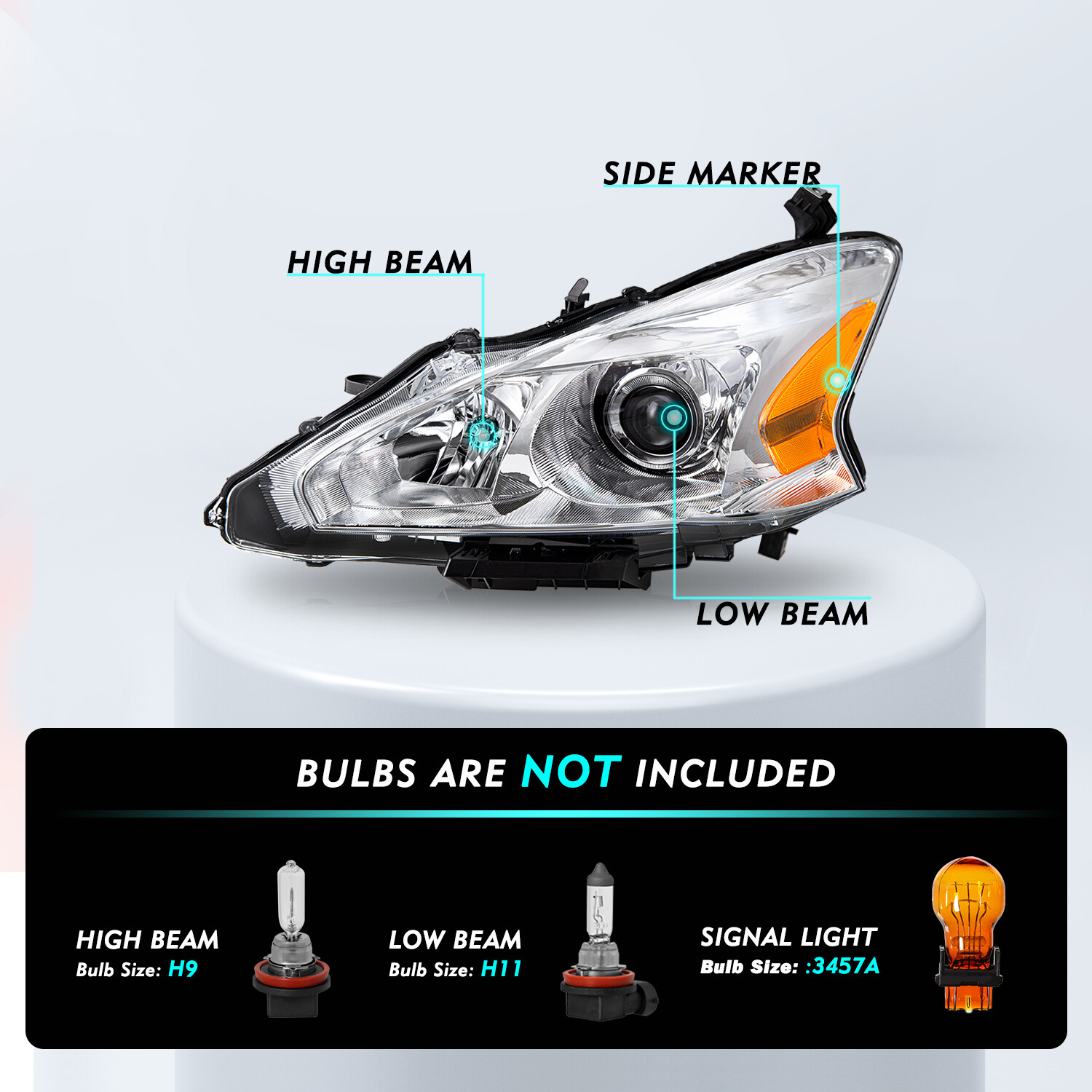 For 2013 2014 2015 Nissan Altima Sedan Chrome Headlights Amber Corner Lamps Sets