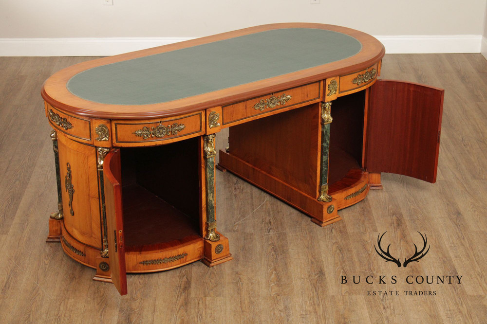 Classical Revival Walnut Ormolu Mounted Desk With Leather Top