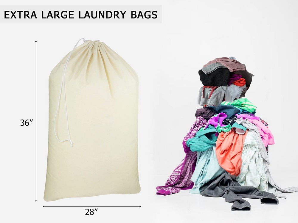 Extra Large Laundry Bags -4 Pack Heavy Duty Durable Cotton Canvas Drawstring ...