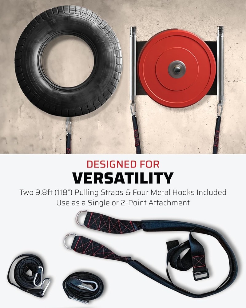 Sled Pulling Belt, Adjustable Closure, 2 Straps & 4 Hooks - for Multidirectional