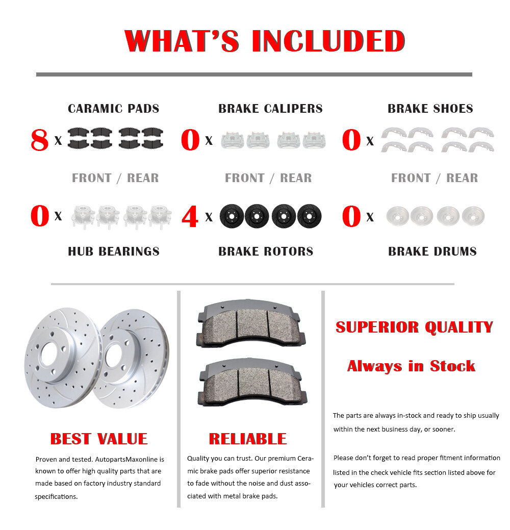 Fit 2012 2013 2014 - 2017 Toyota Camry Front Rear Brakes Rotors and Ceramic Pads