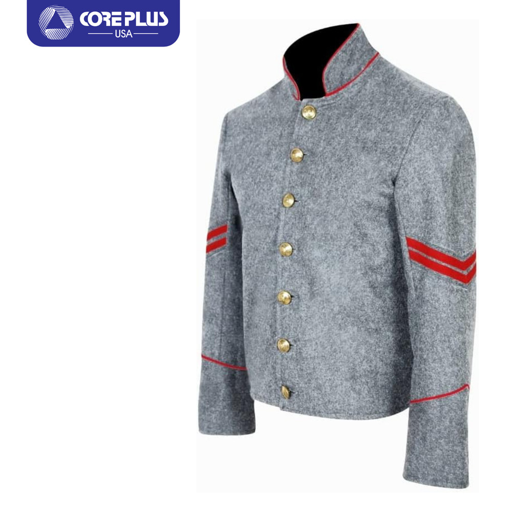 Men's Civil War Corp Officer Wool Shell Jacket -Red, Single Button Design