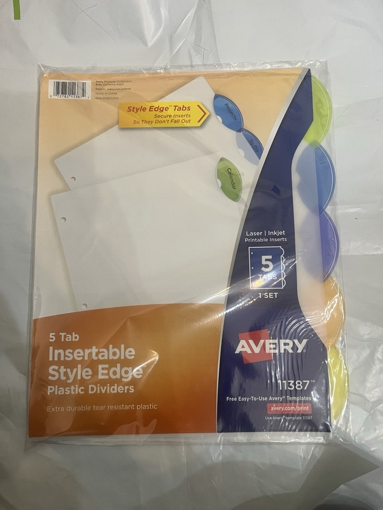 5 Tab Style Edge Avery Plastic Dividers - 3 Pack 11387 Extra Durable