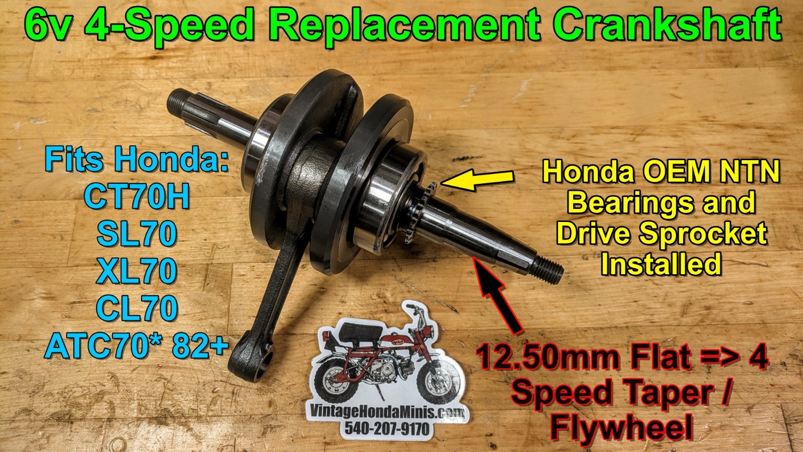 Crankshaft - New - 6v 4-Speed Taper - Honda CT70H SL70 XL70 CL70 ATC70 - READ