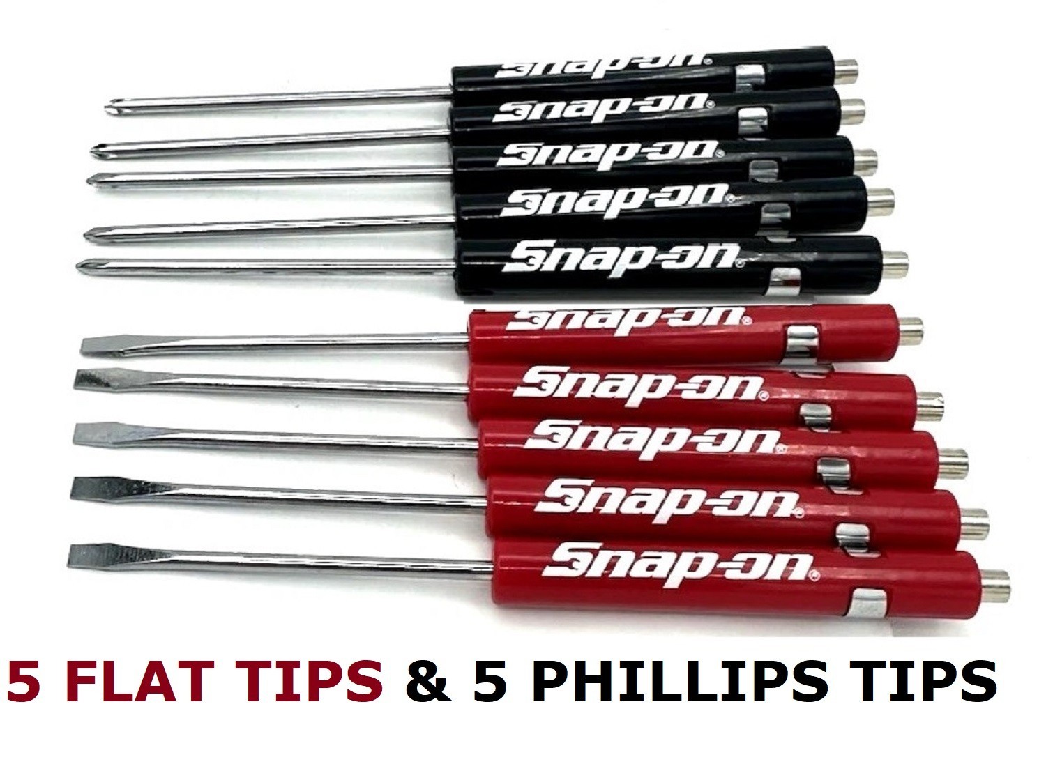 10 Snap on Pocket Screwdrivers FLAT & PHILLIPS TIP Screwdrivers, RED & BLACK NEW