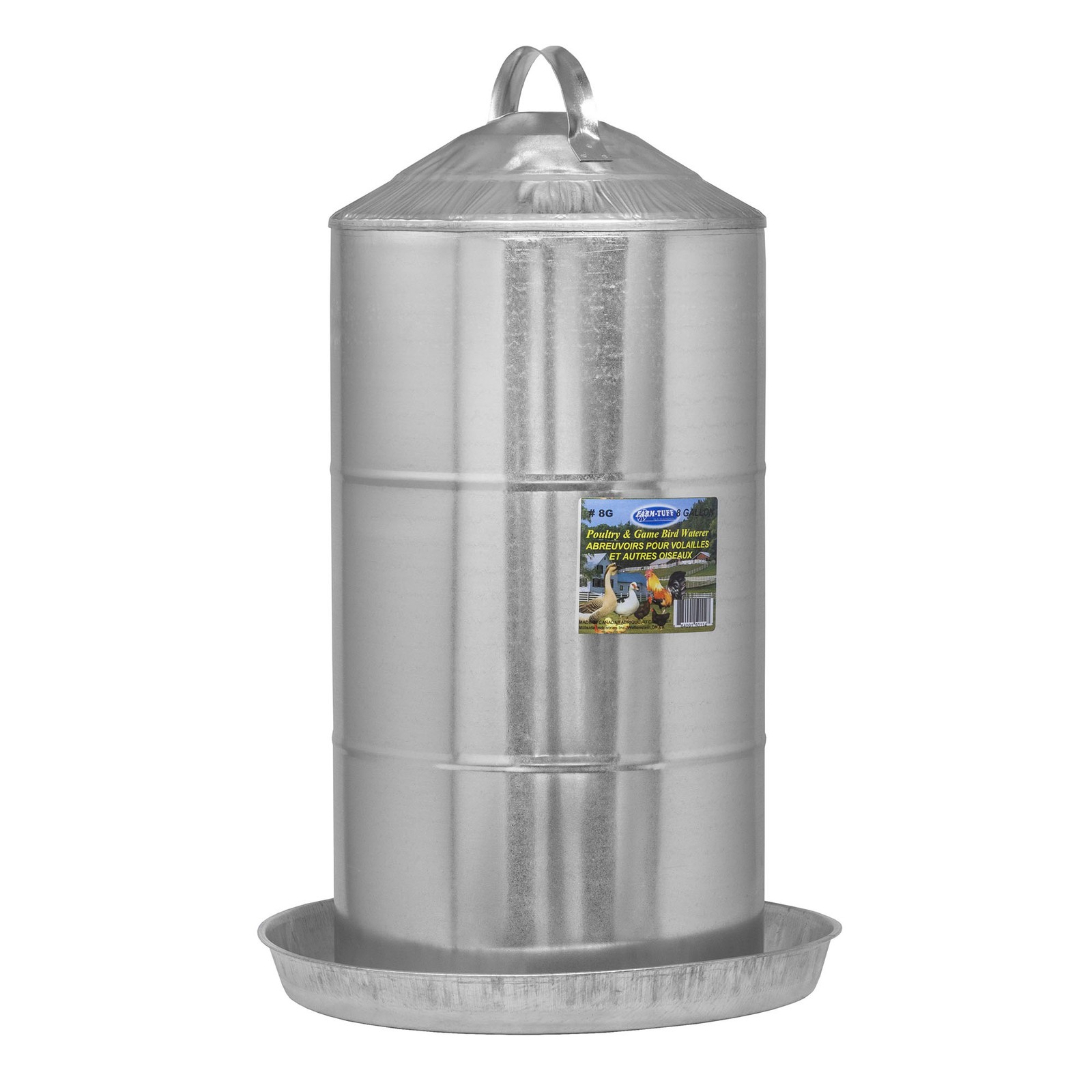 FARM-TUFF Double Wall Cone Top Galvanized Poultry Fountain, 8 Gallon Capacity