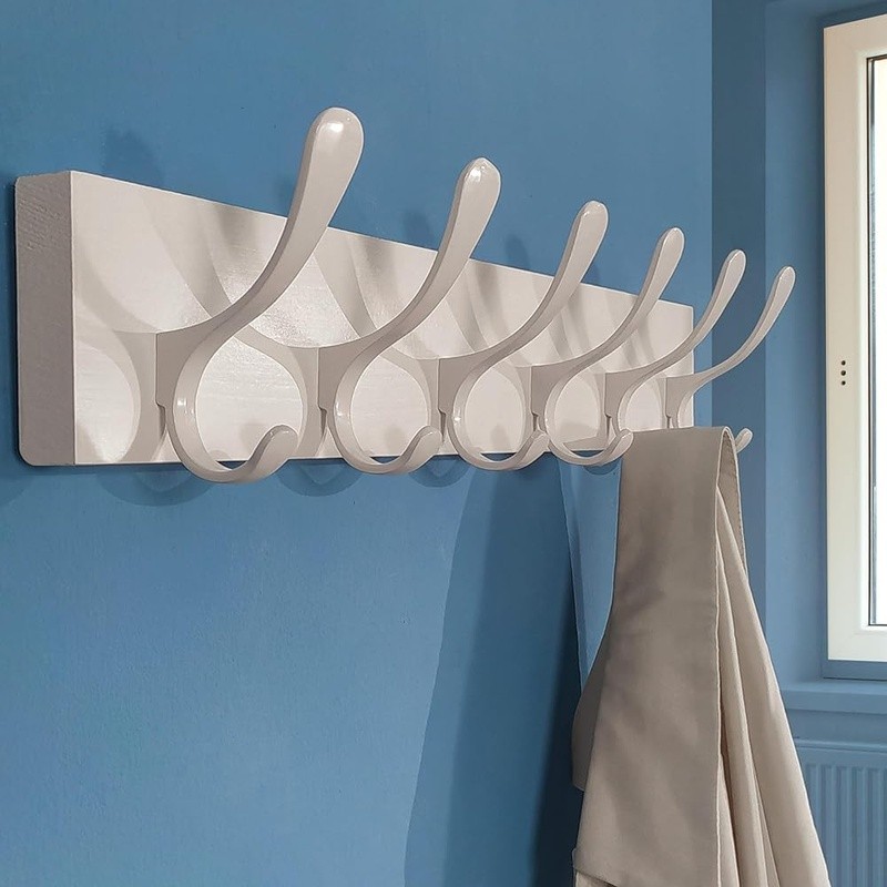 Wall Mount Coat Rack W/ 6 Sturdy Hooks Solid Pine Wood Storage Organizer New