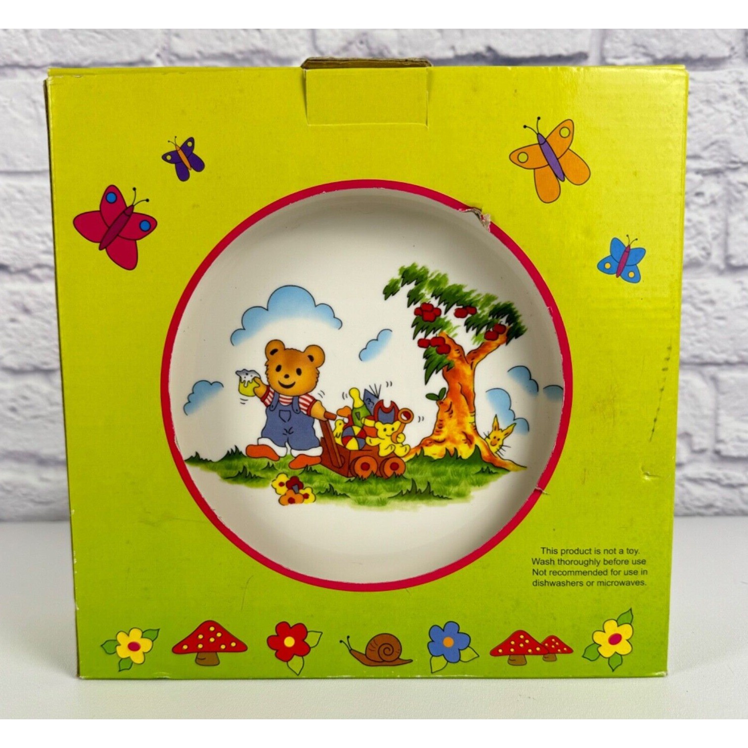Oneida Picnic Bears Melamine Childs Dish Set 3 Pieces Vintage Apples Mushroom
