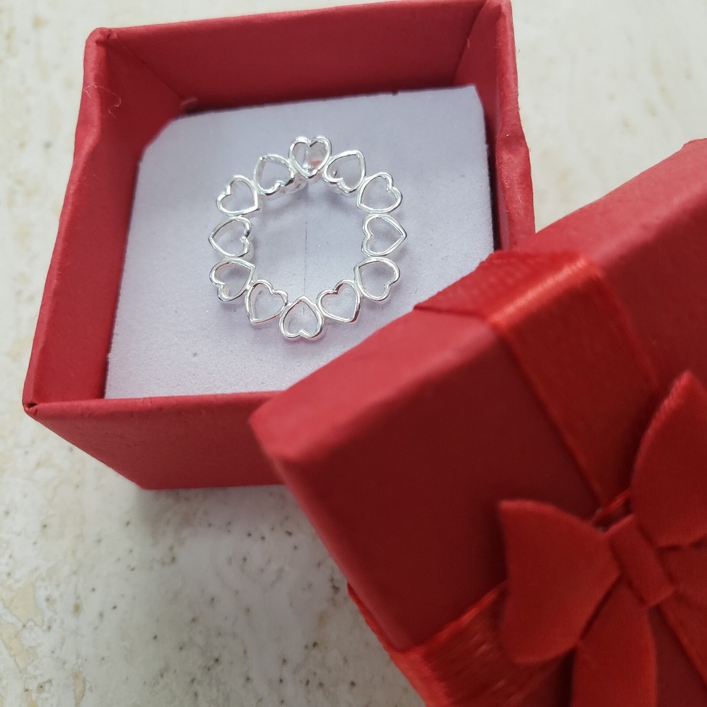 Sterling Silver Heart Pendant and Ring Set, size O, 7 .