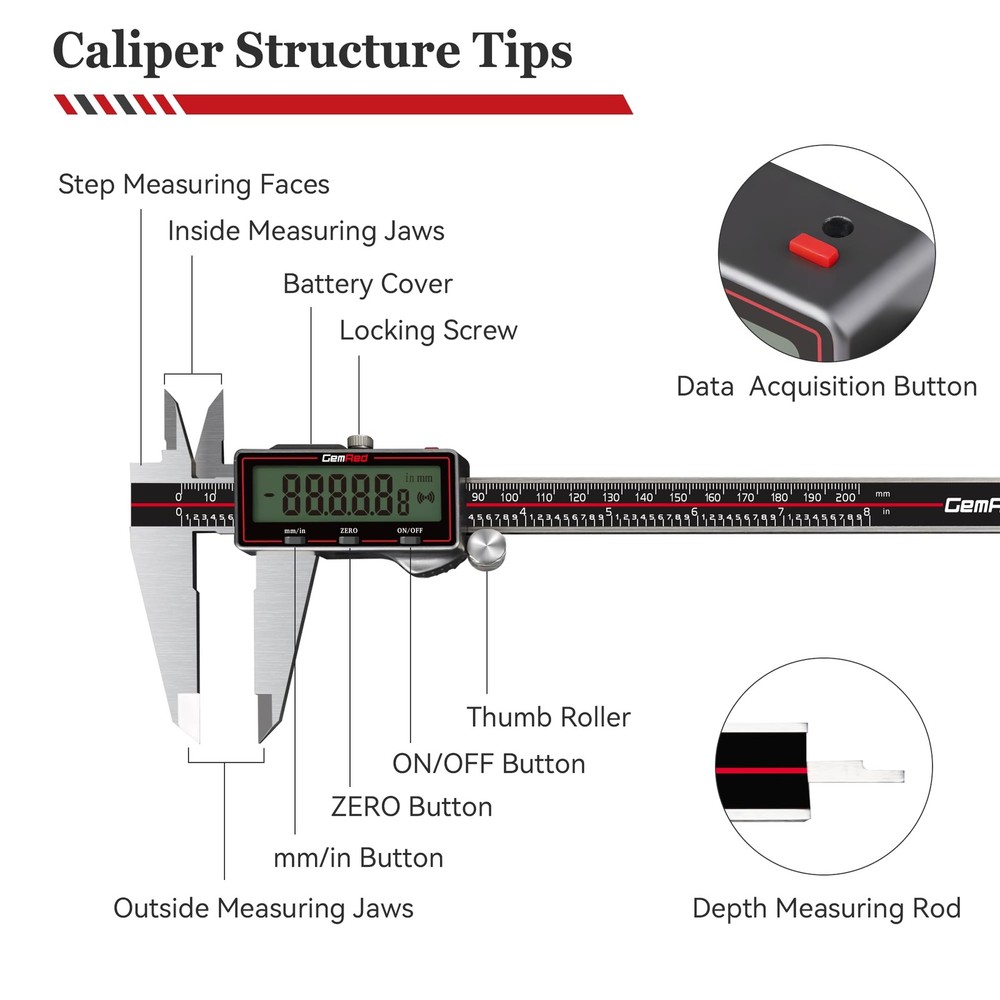 Wireless Digital Caliper 0-6 Inch/150mm, Wireless Data Transfer to Excel/Phon...