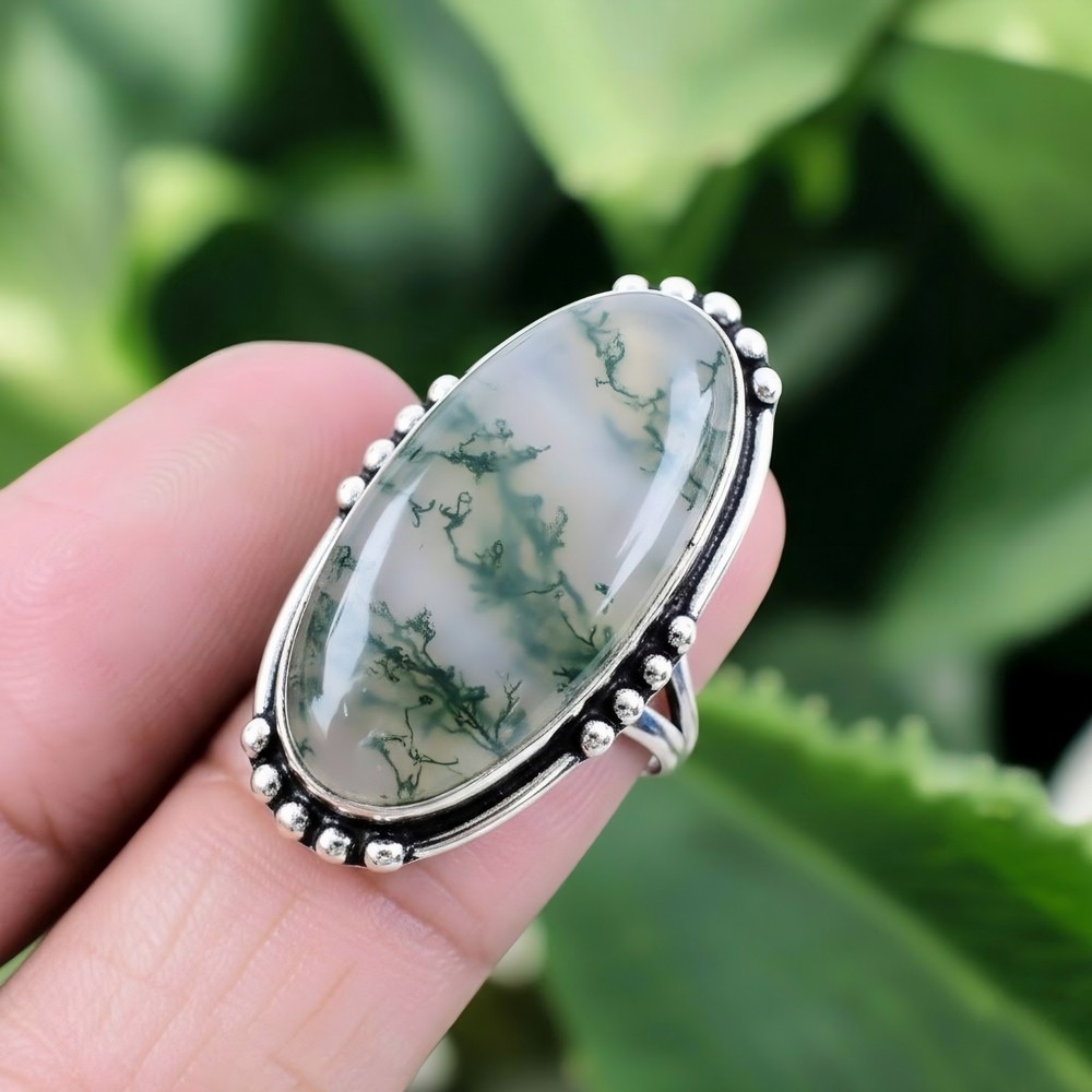 Moss Agate Gemstone Ring 925 Sterling Silver Ring Handmade Ring Womens Ring