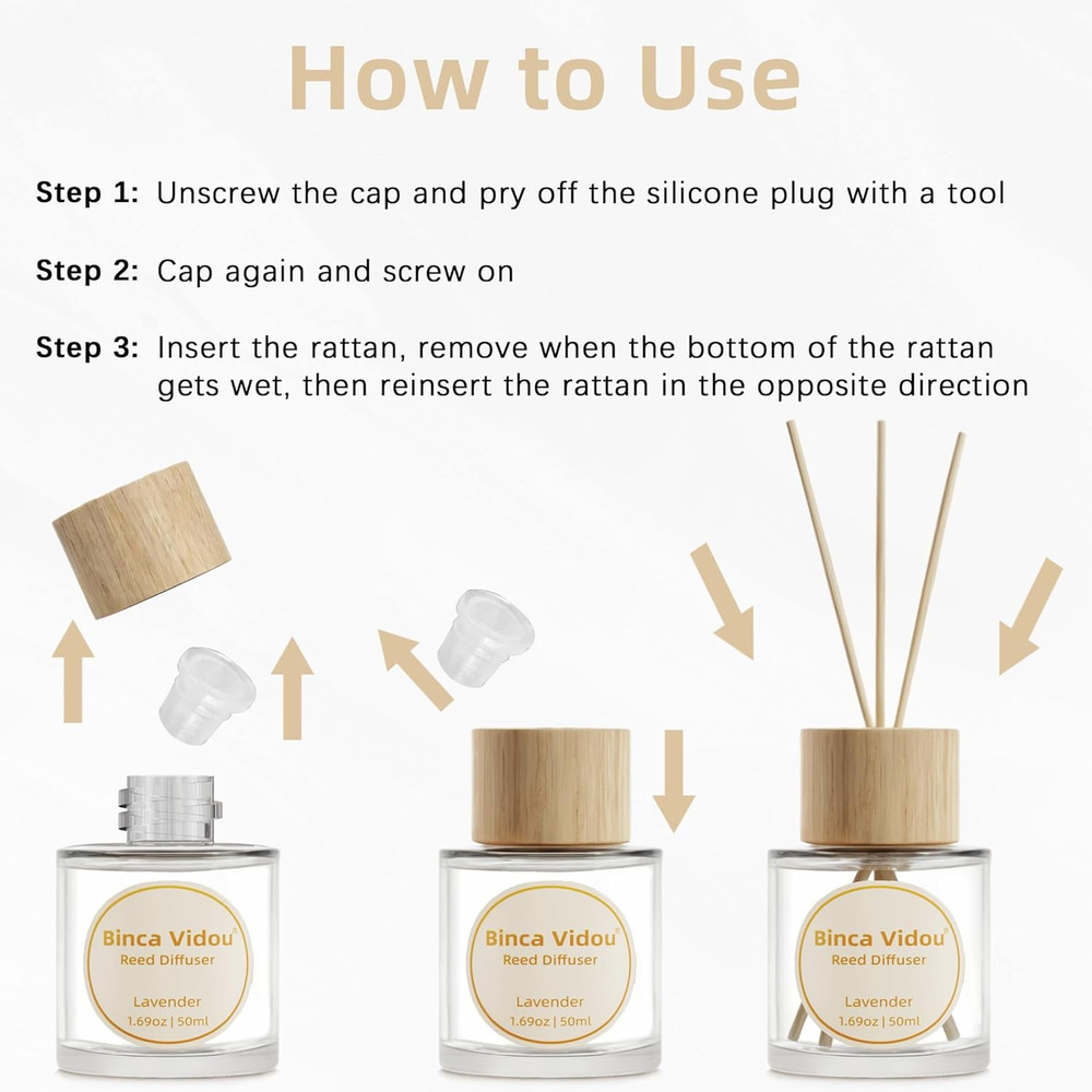 Reed Diffuser Set, Lavender & Vanilla Natural Scent Oil Diffusers with Sticks f