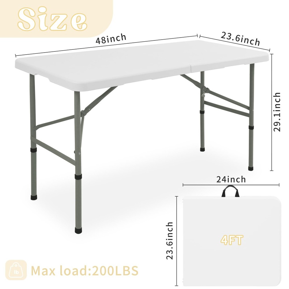 Folding Table 4FT Camping Table Portable Heavy Duty Plastic Rectangular Outdoor