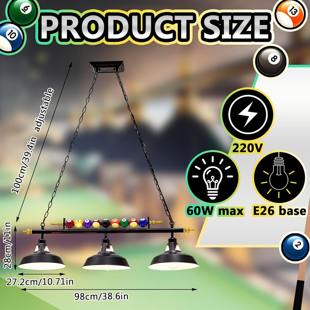 Adjustable Pool Table Lights for 7'-8' Billiard Light Hanging Pool Table Fixture