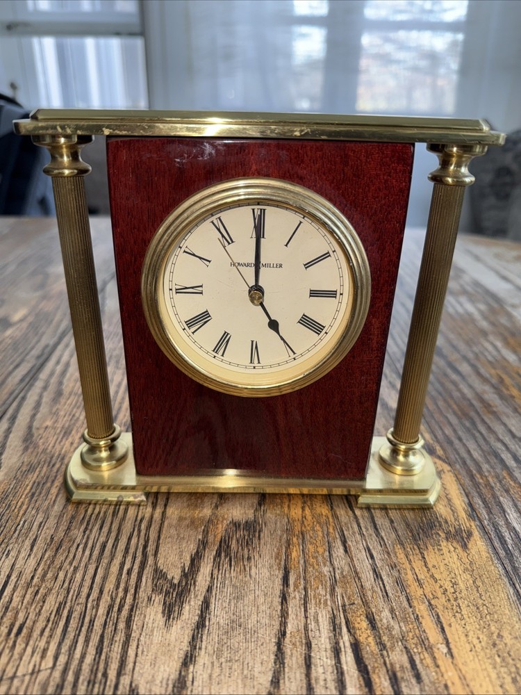 Howard Miller Mahogany Brass Rectangular Table Clock tested